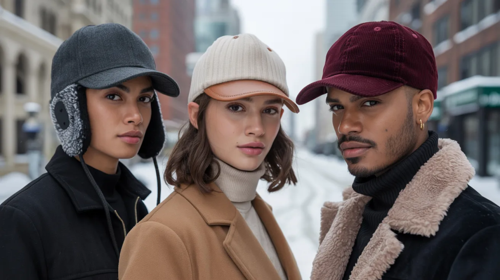 Models wearing winter baseball caps