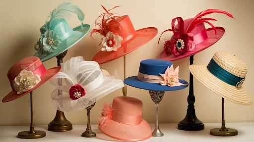 A variety of Kentucky Derby hats for women