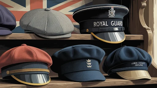 Different custom cap types on wooden shelves