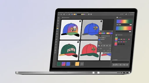 Vector files for cap designs on a MacBook screen
