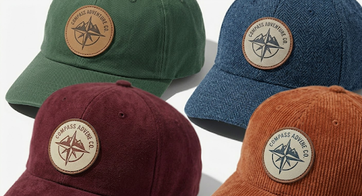 Close-up shot of custom embroidered caps